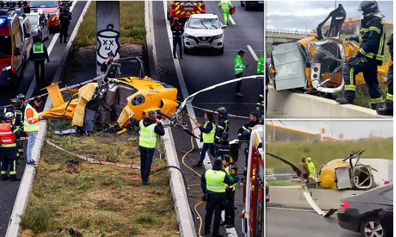 Helikopteri bie në autostradën e mbushur me trafik në Spanjë, duke lënë 3 të plagosur