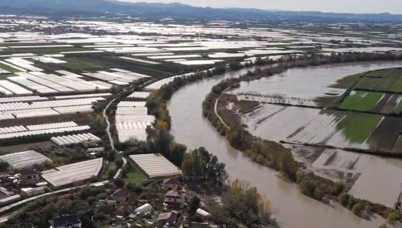 Përmbytja në Goriçan të Dimalit  Top Channel sjell pamjet me dron  serrat prej pesë ditësh nën ujë