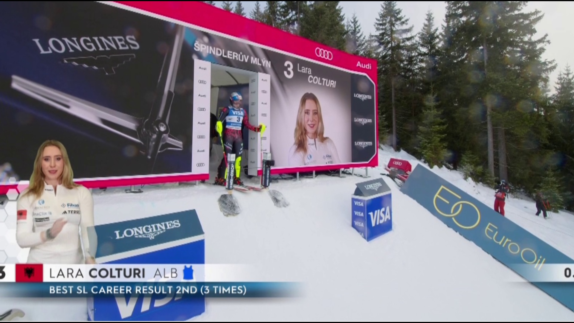 Skitë Alpine Lara Colturi nuk ia del dot  skualifikohet në zbritjen e parë në slalom në Spindleruv Mlyn