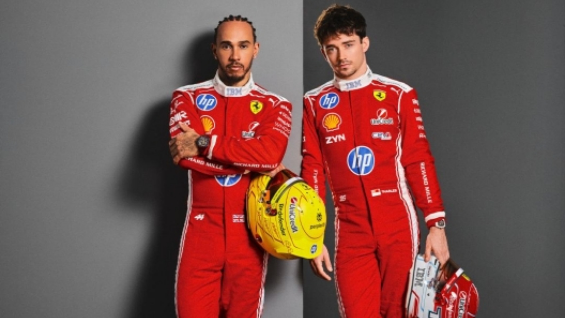 Formula 1  Hamilton dhe Leclerc  modelë për një ditë  prezantojnë tutat e reja Ferrari VIDEO 