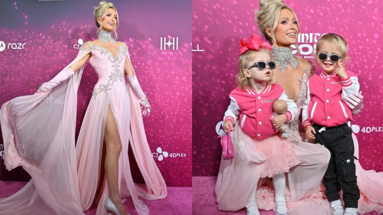 Foto  Paris Hilton  një princeshë  nga koka te këmbët në tapetin e kuq  fëmijët nuk mbeten pas