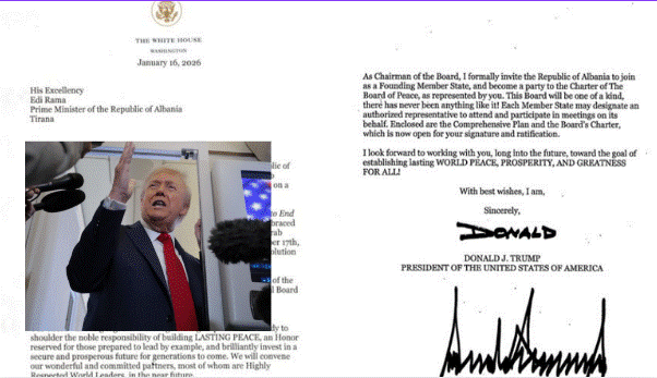Kryeministri Rama publikon ftesën e Donald Trump për tu bërë pjesë e Bordit të Paqes  Do të bëj gjithçka për të lartësuar dinjitetin e shqiptarëve