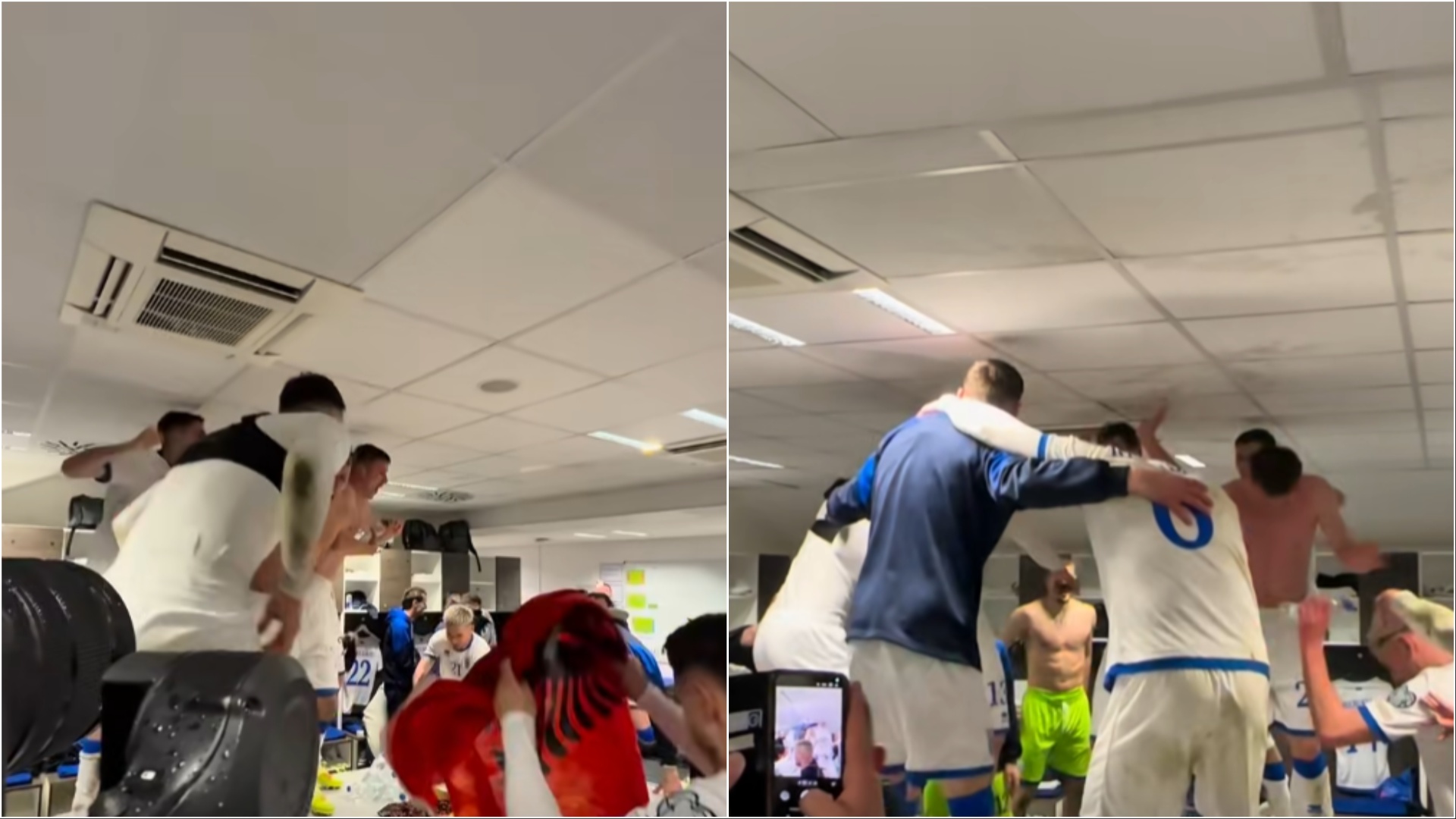 Video  Fitorja historike përballë Sllovakisë  shikoni festën e lojtarëve të Kosovës në dhomat e zhveshjes  nuk mungon as flamuri shqiptar