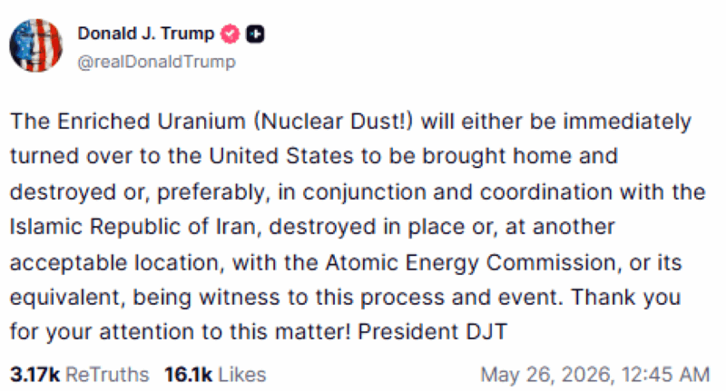 Trump mesazh të qartë Teheranit: Uraniumin iranian ose do ta marrim ne ose do të shkatërrohet 1 %CF%83%CF%84%CE%B9%CE%B3%CE%BC%CE%B9%CE%BF%CF%84%CF%85%CF%80%CE%BF %CE%BF%CE%B8%CE%BF%CE%BD%CE%B7%CF%82 2026 05 26 012109