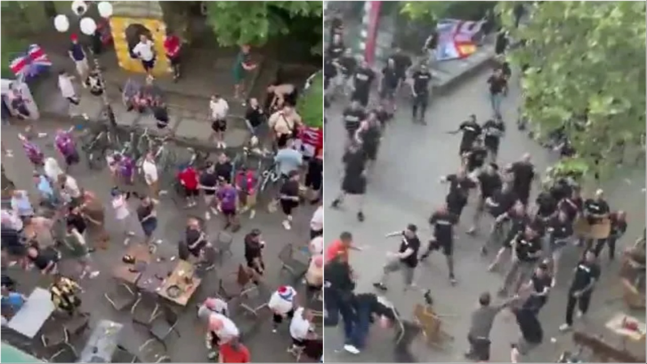 Video  Kaos para finales së Conference League  tifozët përplasen me policinë  shishet dhe karriget  fluturojnë  në rrugët e Leipzig