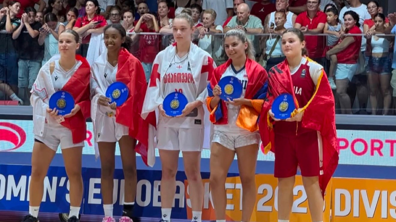 Basketboll  Shqipëria U 16 e vajzave fiton medalje argjendi në Divizionin C të Europianit  13 vjeçarja Helena Byberi udhëheq ekipin kuqezi