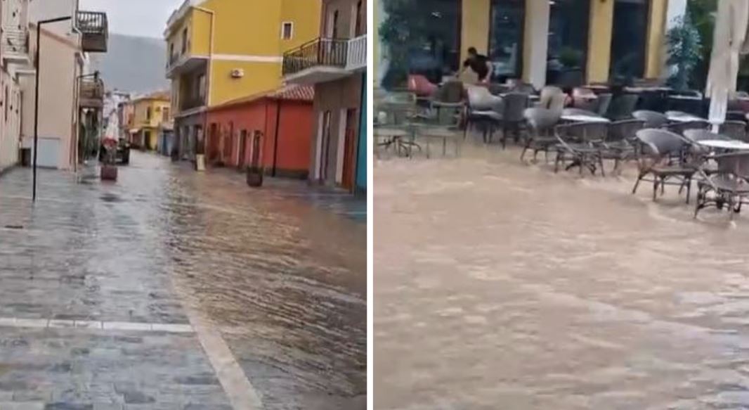 Rrebesh shiu edhe në Pogradec, pak minuta reshje përmbytin rrugët e qytetit