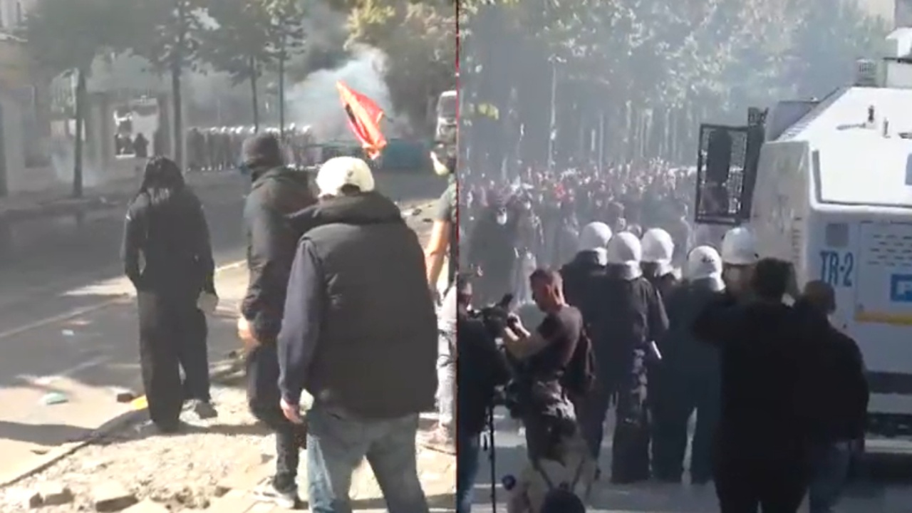 Përshkallëzohet situata te Ministria e Arsimit  Protestuesit hedhin gurë drejt policisë  efektivët kundërpërgjigje