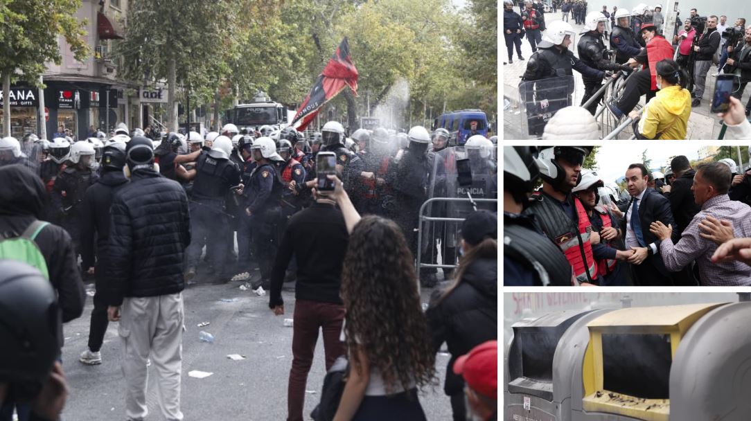 VIDEO/ Përplasje fizike me policinë, bllokim rrugësh, spraj lotsjellës dhe shuplakë në fytyrë, gjithë çfarë ndodhi në protestën jashtë Kuvendit