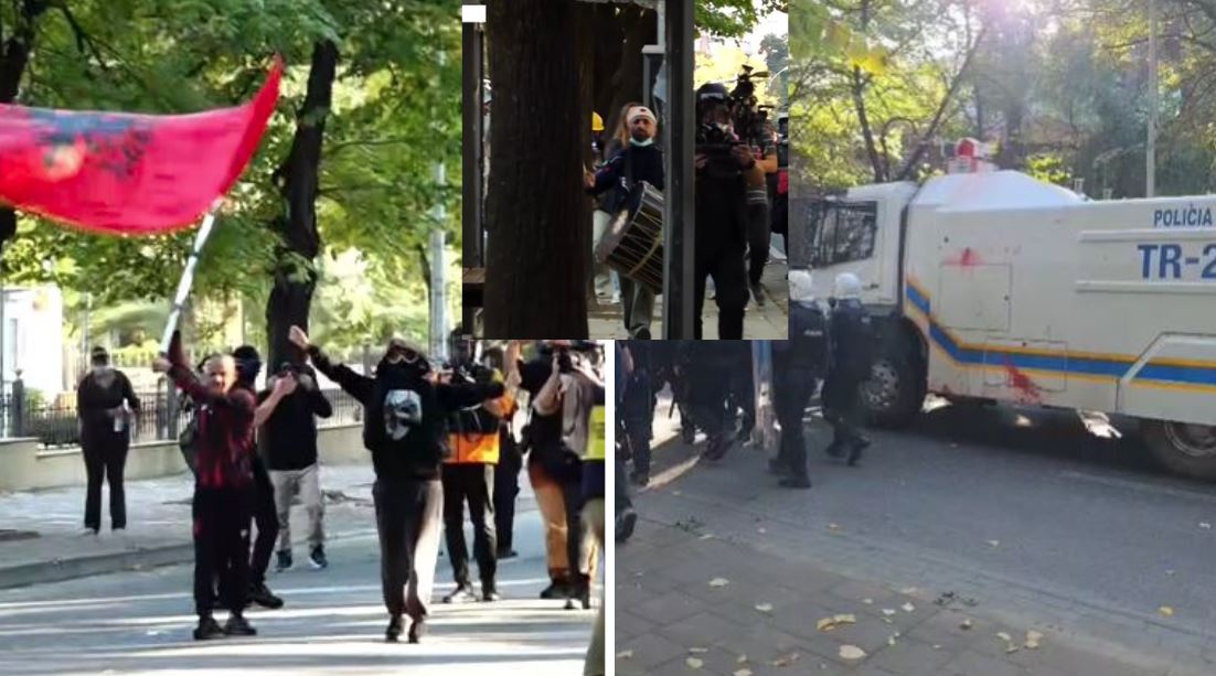 Daulle mes tensioneve në Tiranë  Policia hedh ujë me presion  protestuesja  zhvendoset  me valle  autoboti e  ndjek  nga pas