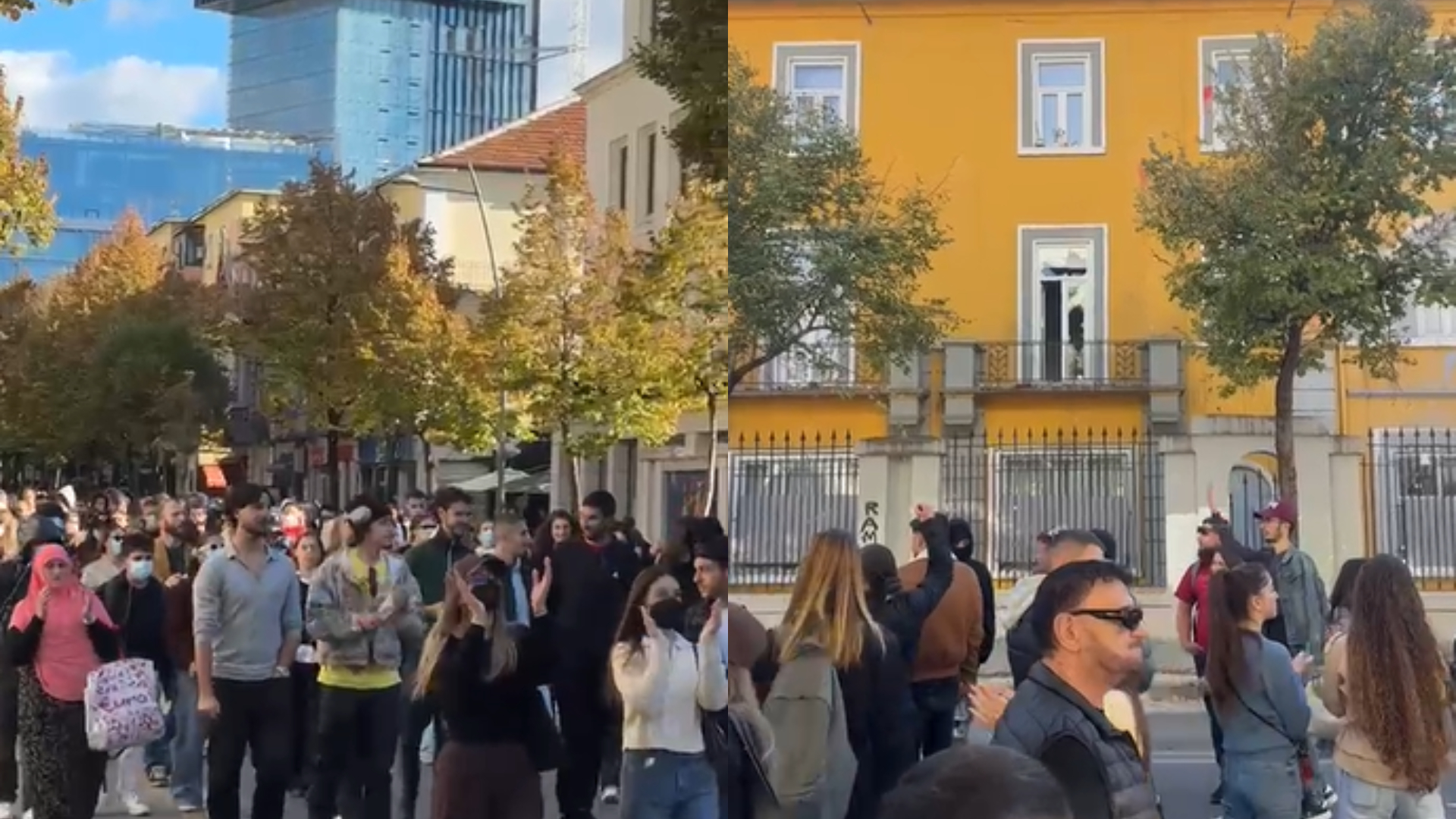 Foto nga burimi: Dita e 15-të e tubimit në Tiranë/ Protestuesit grumbullohen para Ministrisë së Arsimit, forcat e rendit dhe autoboti qëndorjnë gati