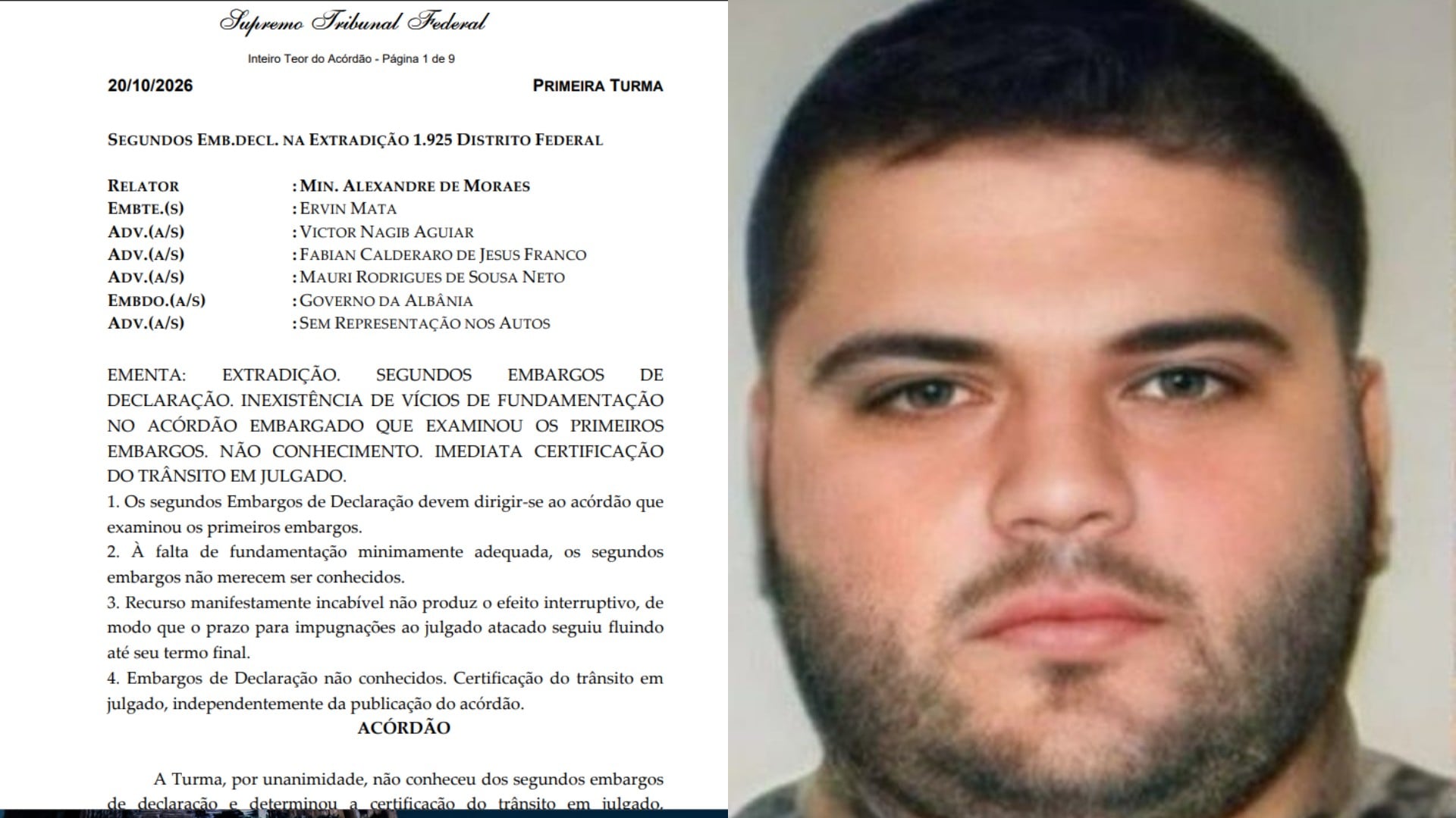 Foto nga burimi: Ervin Mata drejt ekstradimit në Shqipëri/ Gjykata Supreme e Brazilit nuk pranon ankimimin e dytë