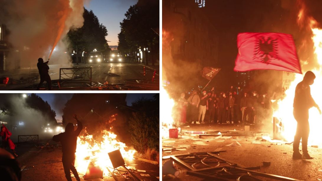 LIVE  Mbi 5 orë protestë mes gurëve e flakës  23 të arrestuar  disa policë dhe një gazetare e plagosur  Ministria e Arsimit si arenë  lufte   zmbrapsen me gazlotsjellës dhe ujë me presion